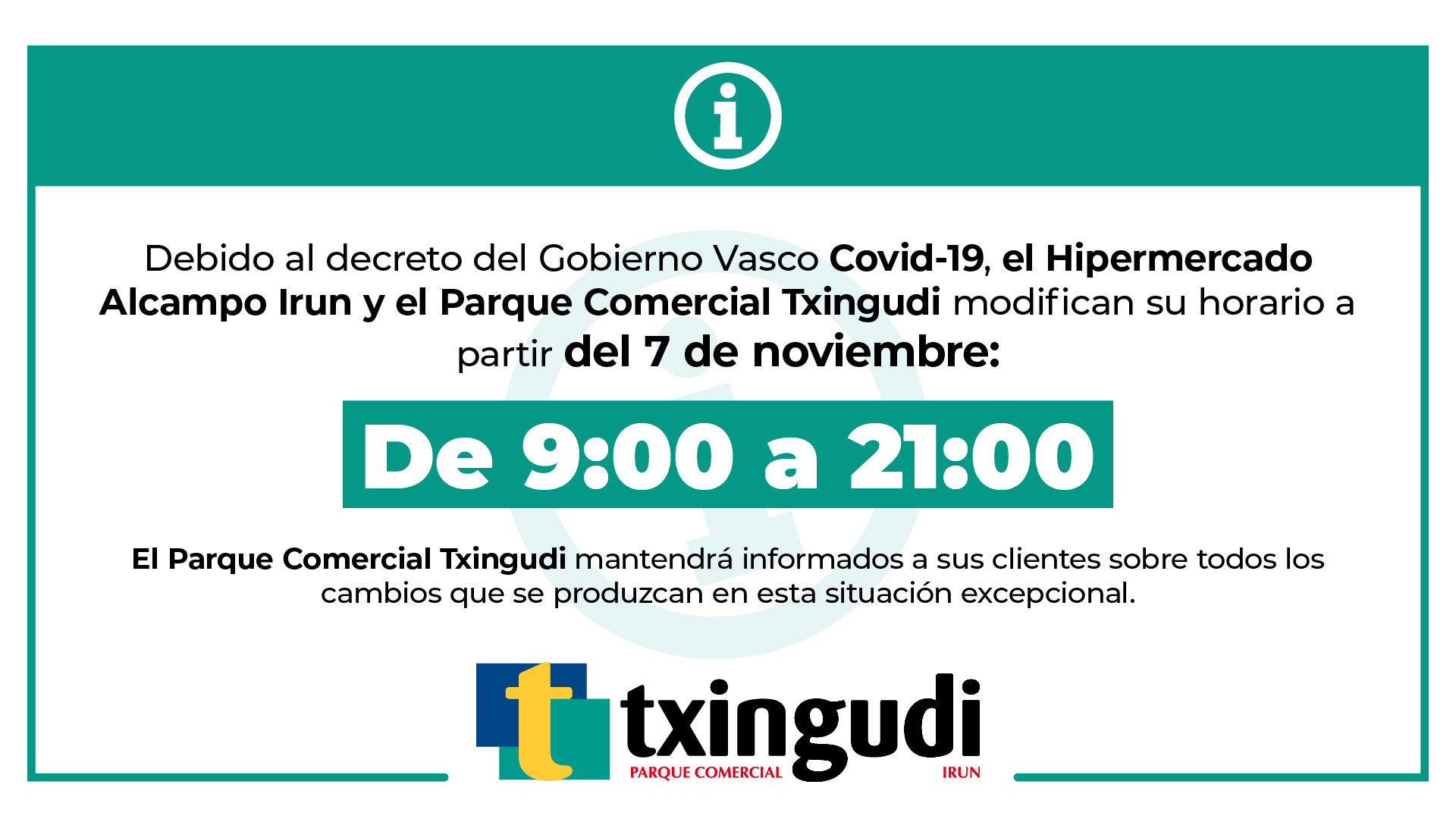Nuevo horario a partir del 7 de noviembre (Decreto Gobierno Vasco Covid 19)