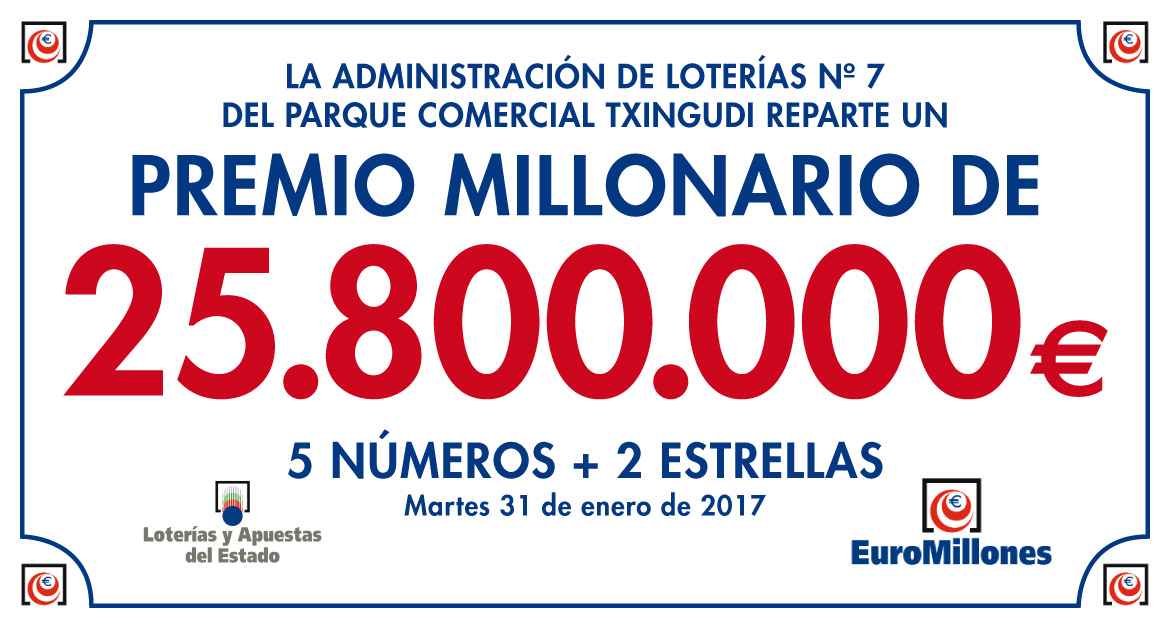 Euromillones: Toca el premio gordo en la Administración de Loterías de Txingudi 